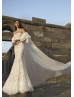 Ivory Lace Beaded Wedding Dress With Organza Cape